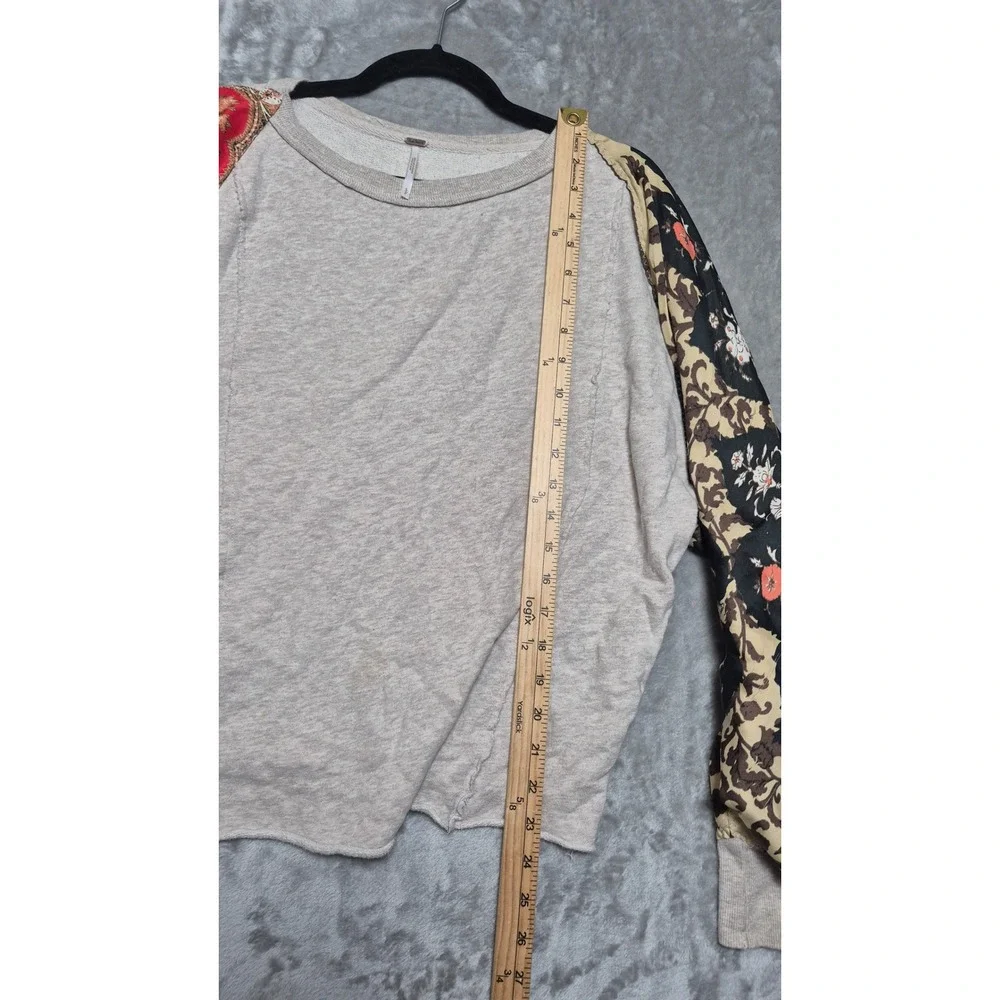 Free People Mixed Print Balloon Sleeve Sweatshirt Heather Grey Floral Paisley S